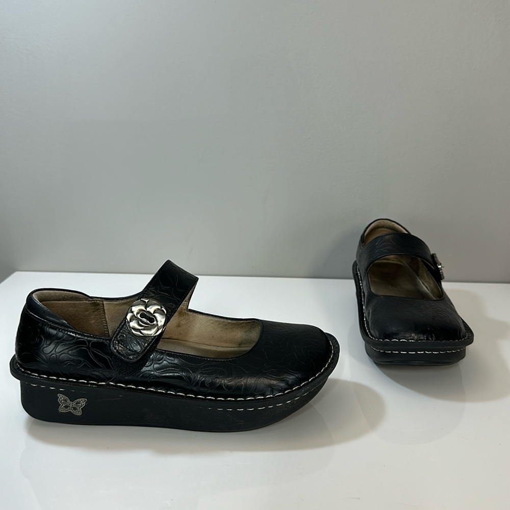 Alegria Paloma Pal-532 Black Embossed Rose Mary Jane Shoes Size 37(6.5)
